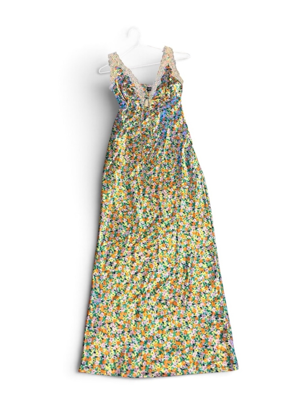 wild fable Yellow Floral Maxi Dress with Lace Trim size XXS